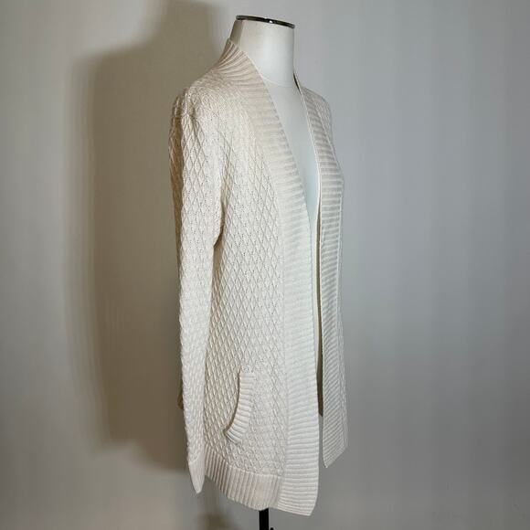 Talbots Cream Lambswool Blend Open Front Cardigan Sweater Womens Petite Size MP - Picture 2 of 12